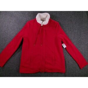 Basic Editions Jacket Women Large Red Sherpa Lined Mock Neck Outdoor New Classic